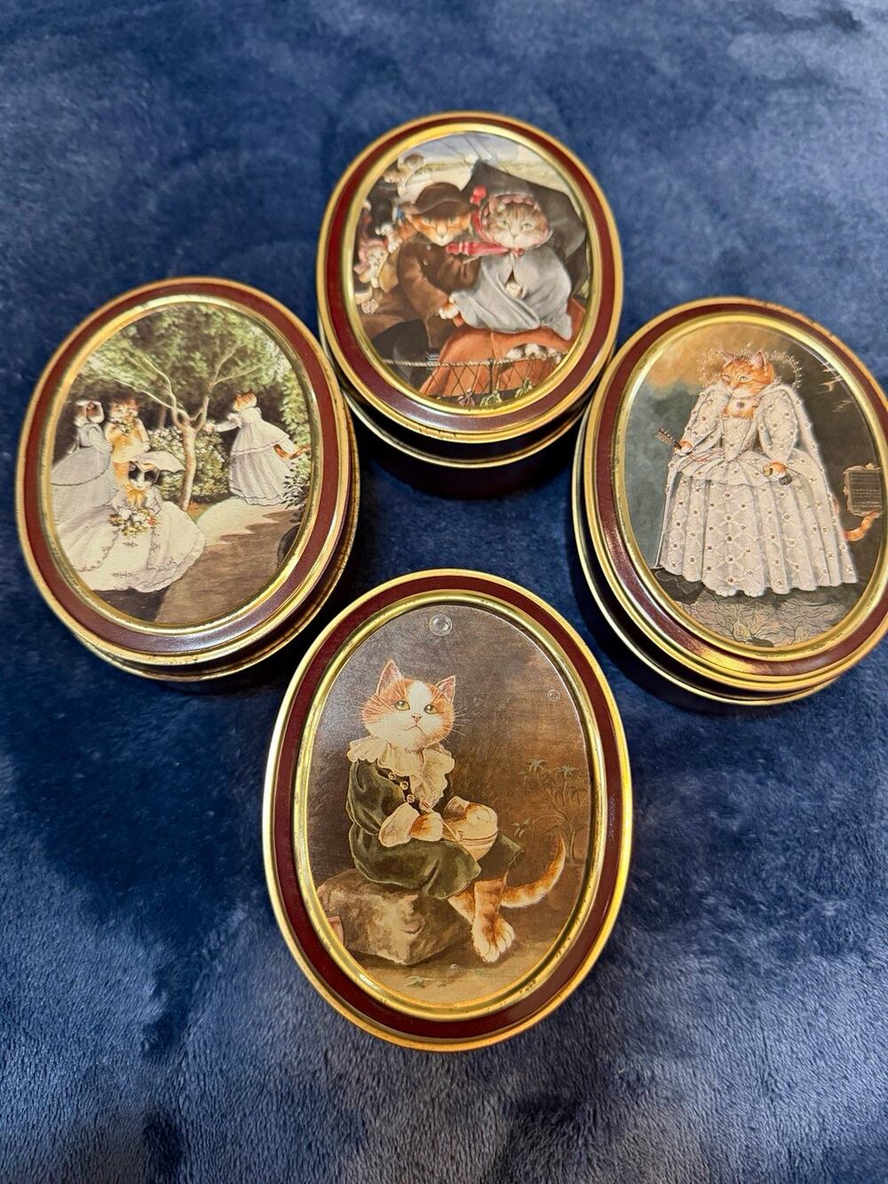 Vintage 4” 1990 Bentley’s London Cats Gallery Susan Herbert Art Tins - Lot of 4